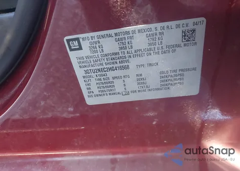 2017 GMC Sierra 1500 Slt z USA, uszkodzony, nr VIN 3GTU2NEC2HG416568